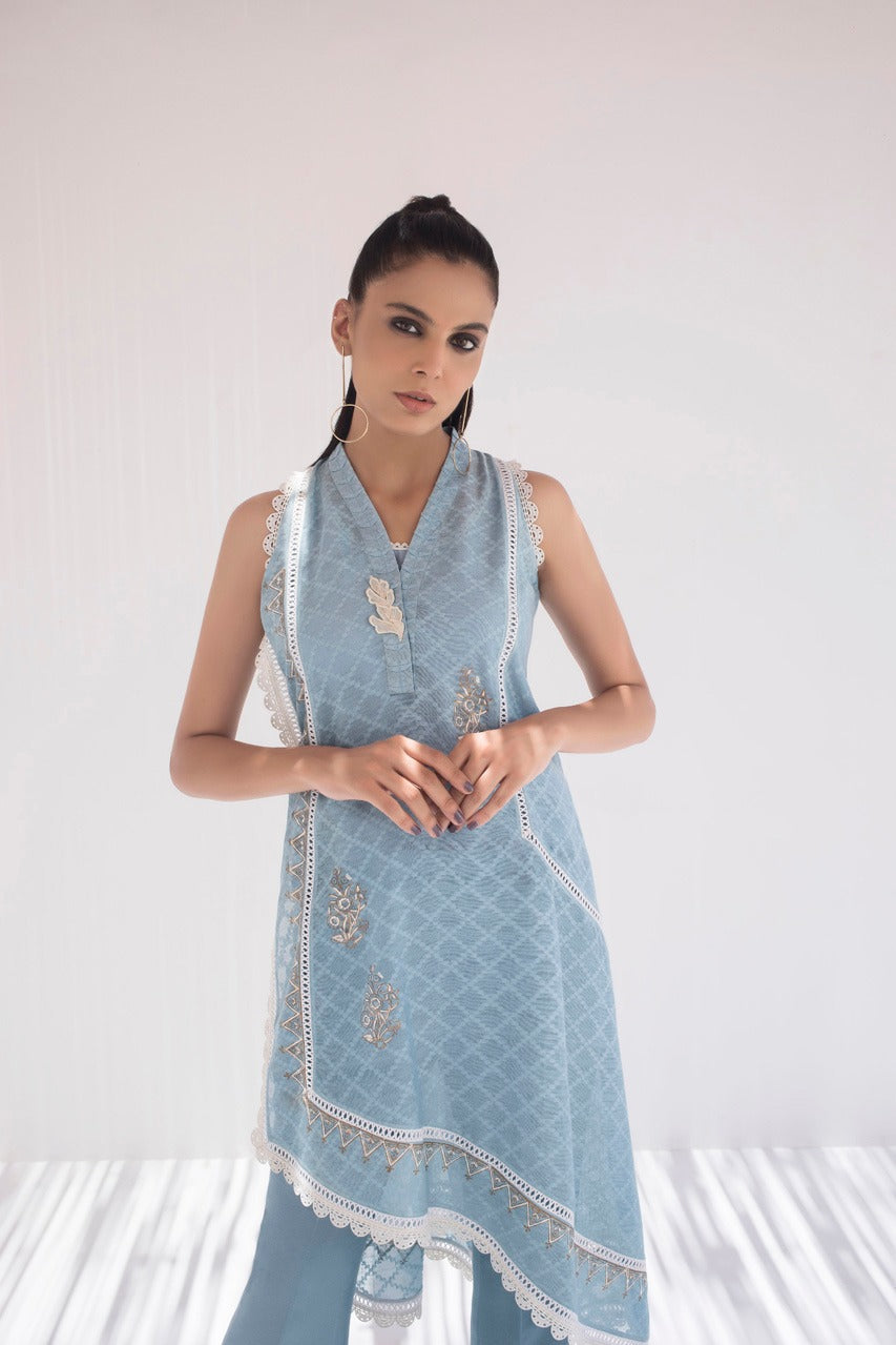 Block Printed Cotton Net Kurta With bootcut trousers