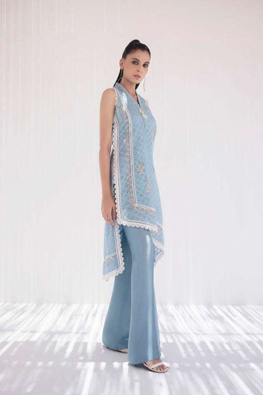 Block Printed Cotton Net Kurta With bootcut trousers