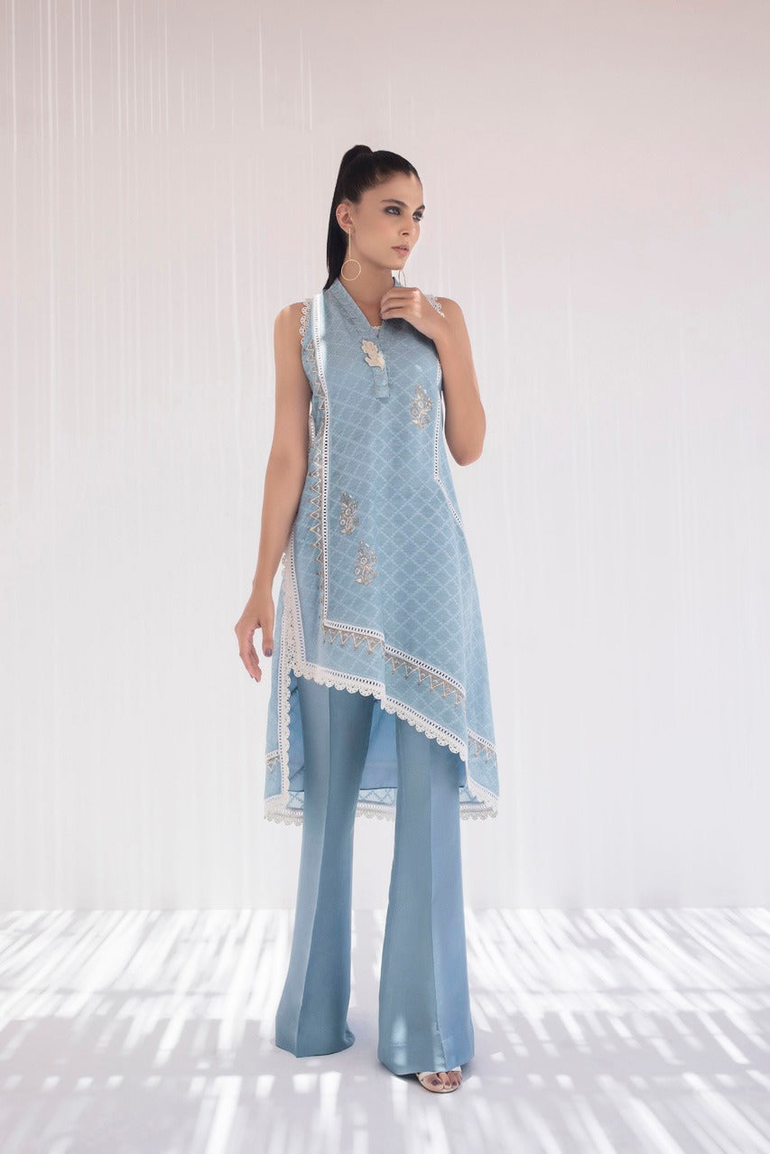 Block Printed Cotton Net Kurta With bootcut trousers