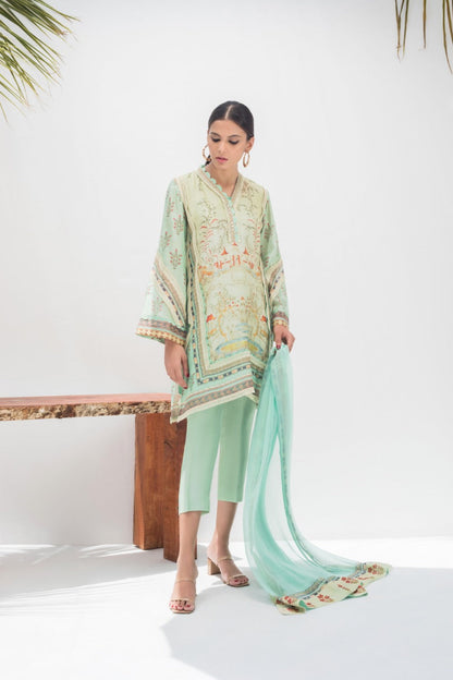 Asymmetric embroidered kurta and trousers with Dupatta