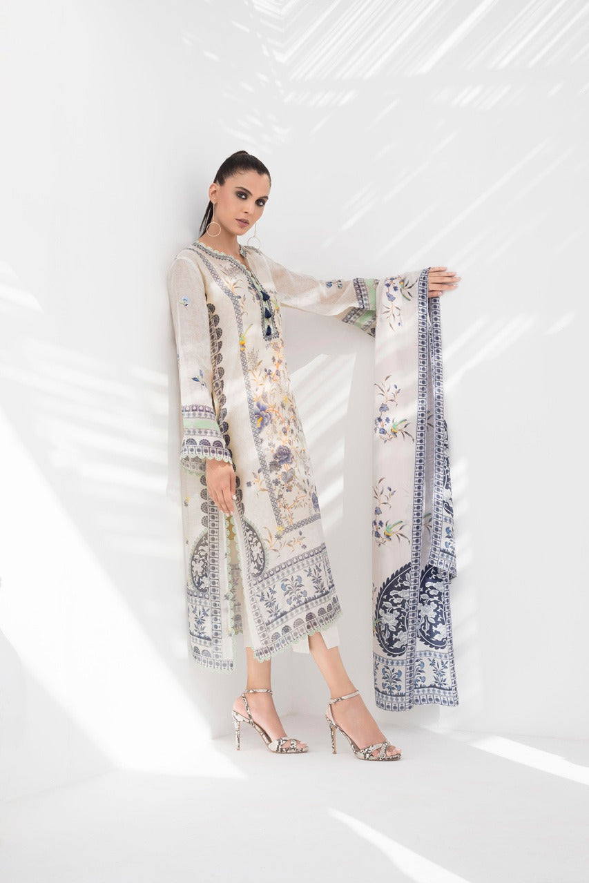 Cotton Net Printed Kurta And Crop trousers With Dupatta