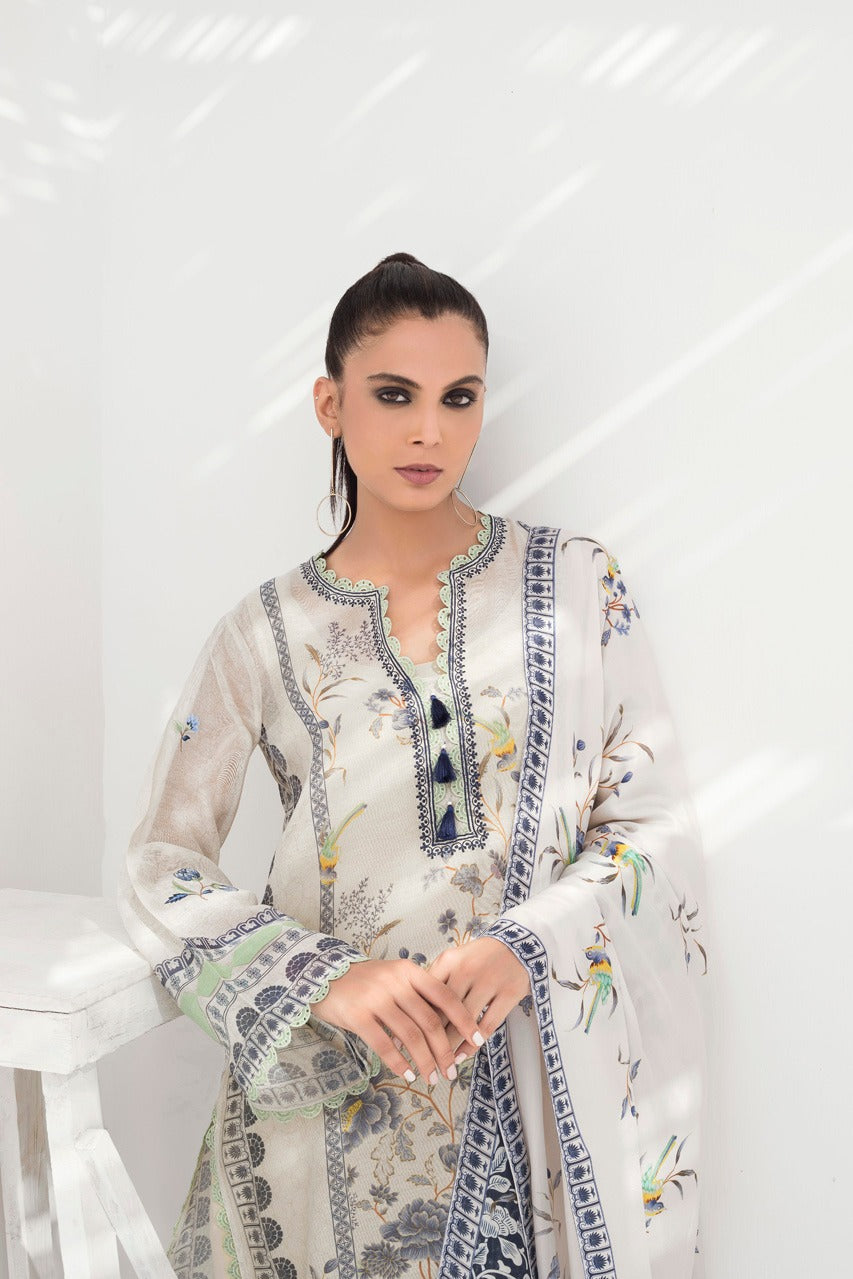 Cotton Net Printed Kurta And Crop trousers With Dupatta