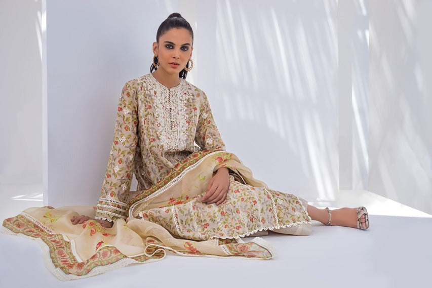 Printed Khaadi Silk Kurta And Culottes with Dupatta