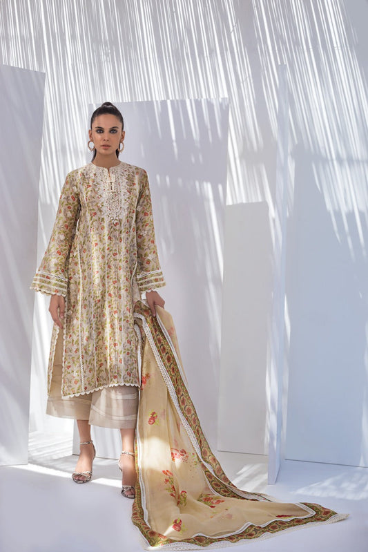 Printed Khaadi Silk Kurta And Culottes with Dupatta