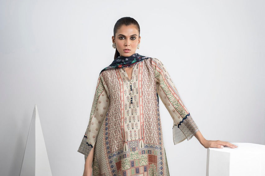 Digitally Printed Cotton Net Shirt with trousers and Dupatta