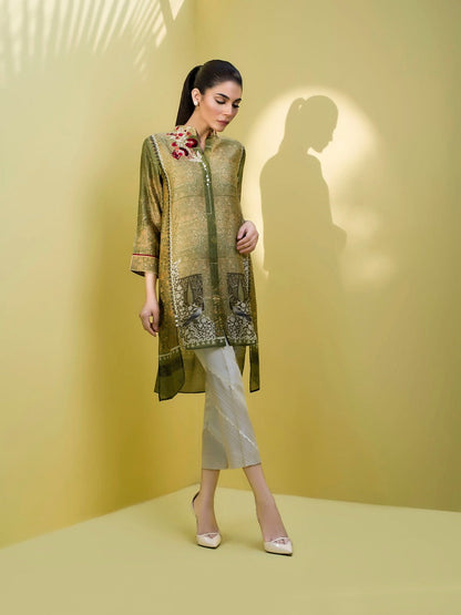 Floral Embroidered Cotton Net Shirt With trousers