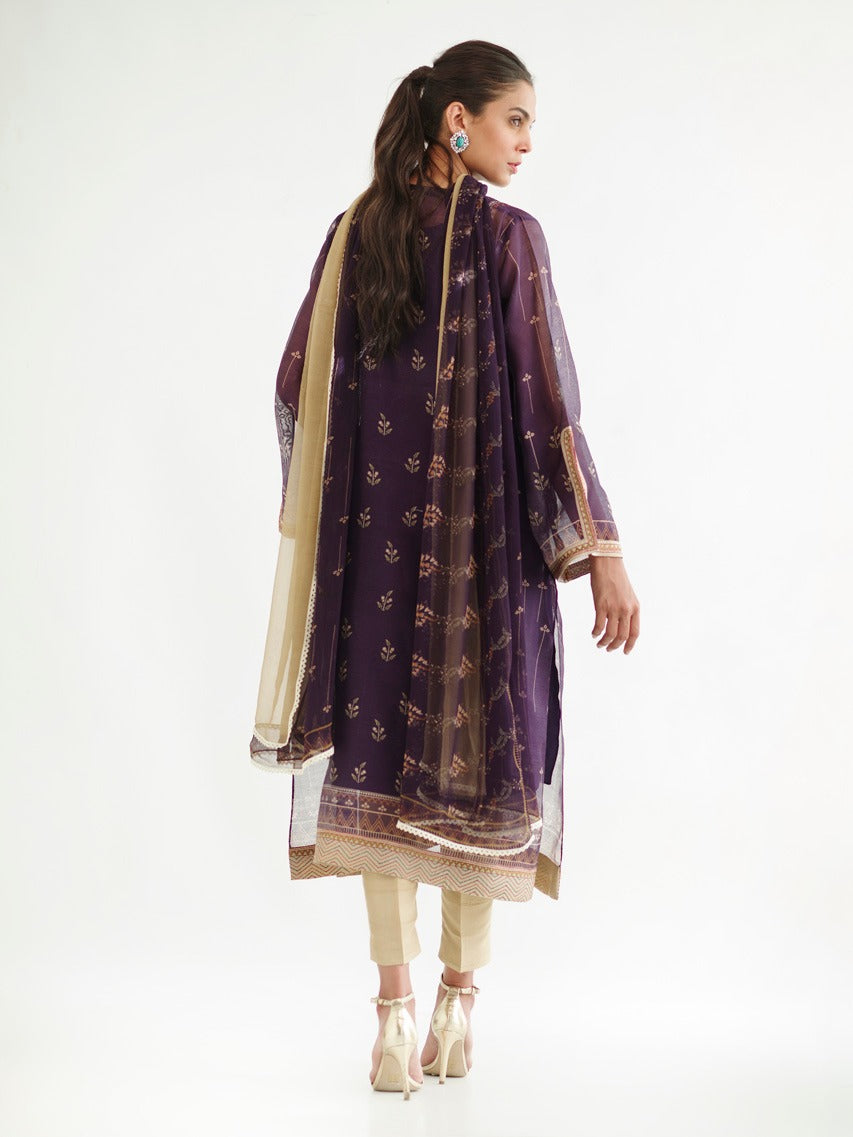 Printed Cotton Net Shirt And trousers With Dupatta 4