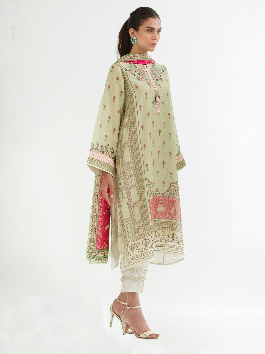 Printed Cotton Net Shirt And trousers with Dupatta 2