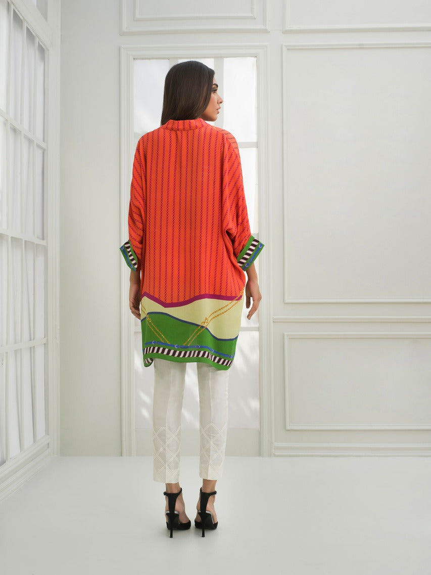 Crepe Tunic With Raw Silk trousers