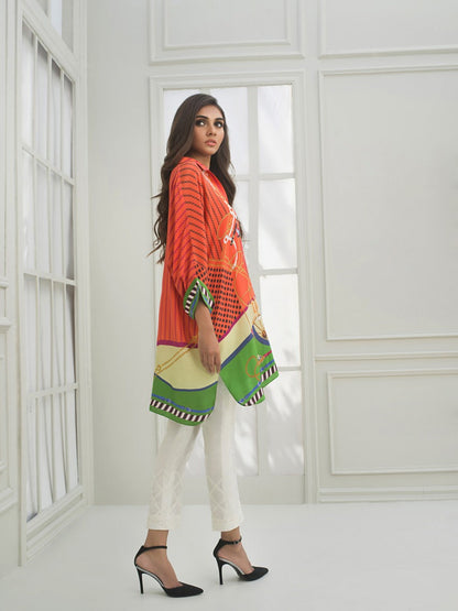 Crepe Tunic With Raw Silk trousers