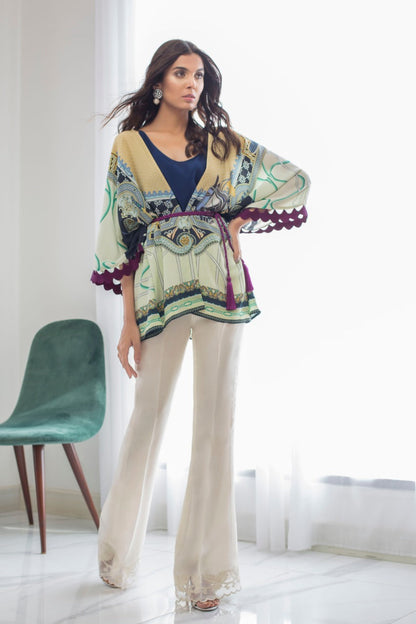 Printed Jacket With Slip And Palazzo