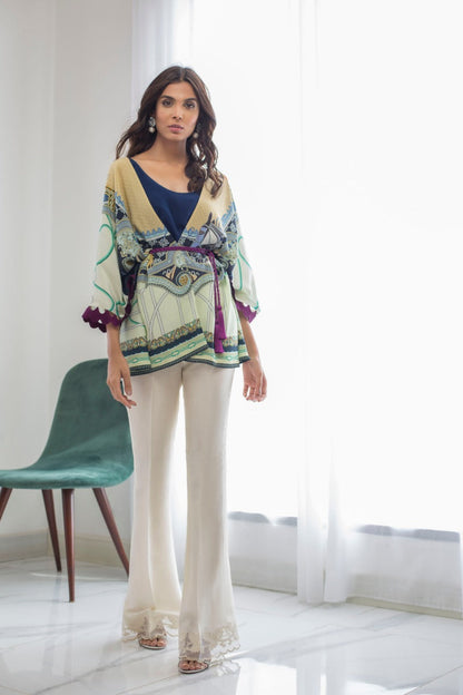 Printed Jacket With Slip And Palazzo