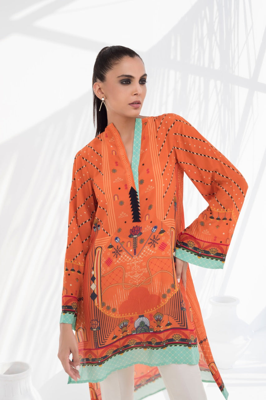 Crepe High Low Printed Kurta With trousers