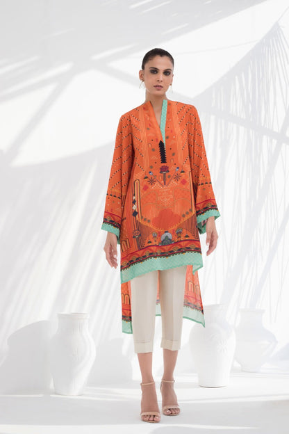 Crepe High Low Printed Kurta With trousers