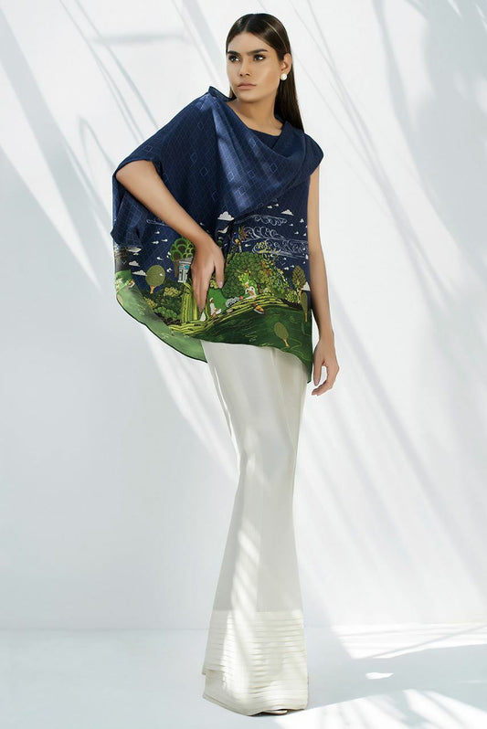 Digitally Printed Crepe Top With Raw Silk Palazzo