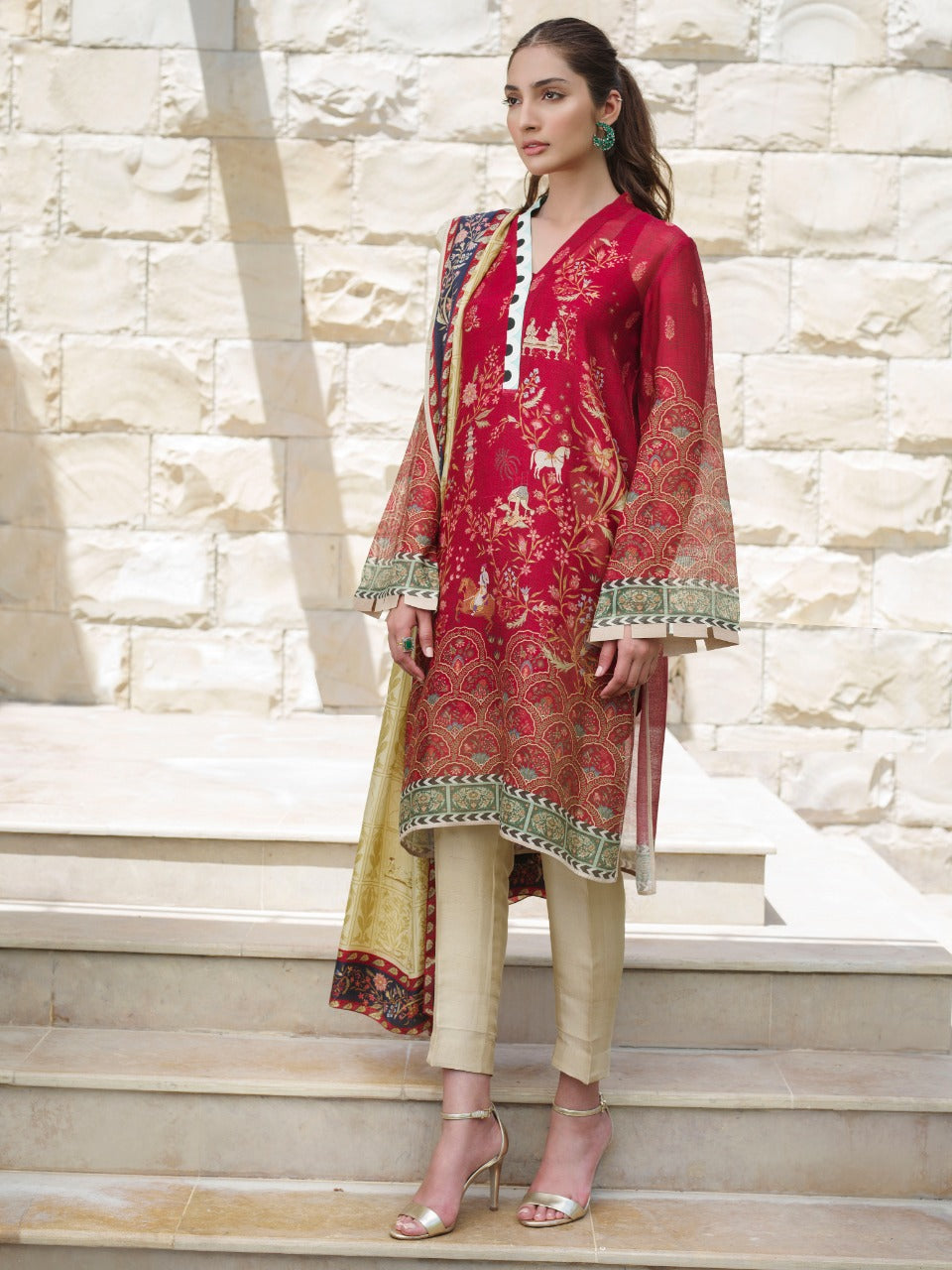 Printed Cotton Net Shirt And trousers with Dupatta 1