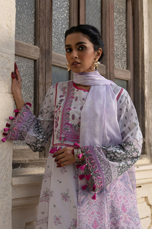 3 Pc Embroidered Lawn Suit With Yoke and Silk Dupatta