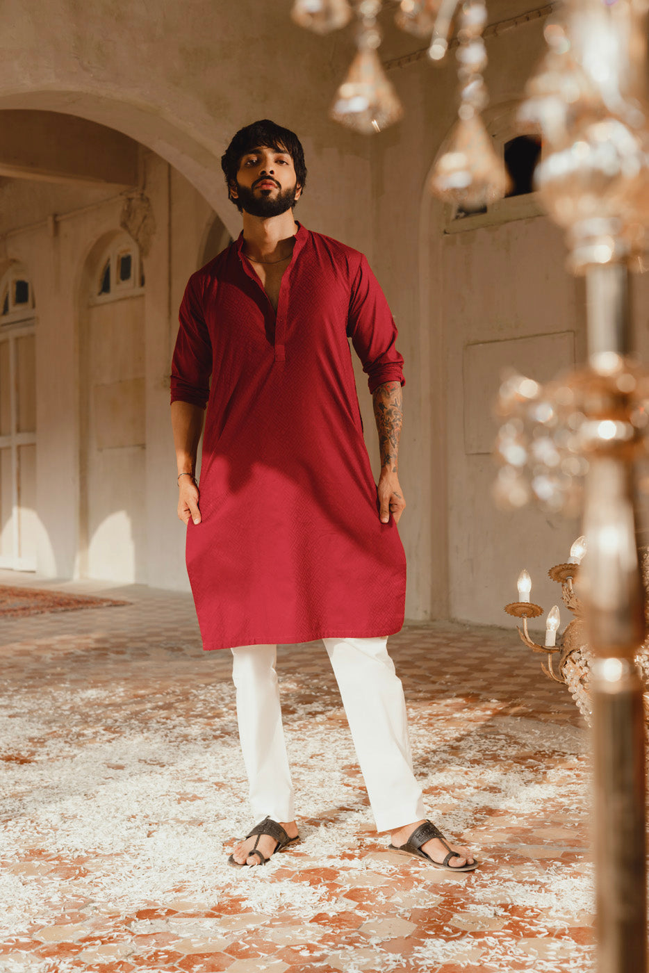 Dyed Jacquard Kurta
