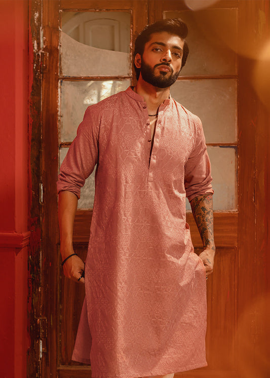 Dyed Embroidered Jacquard Kurta