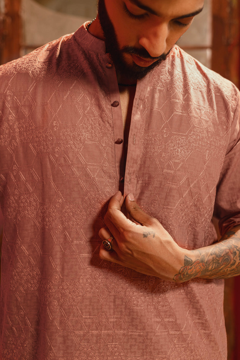 Dyed Embroidered Jacquard Kurta