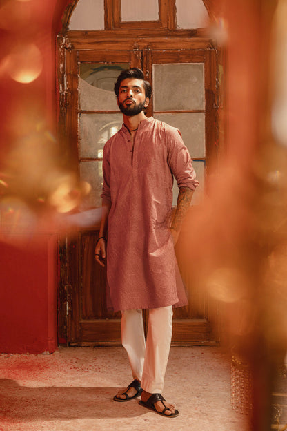 Dyed Embroidered Jacquard Kurta