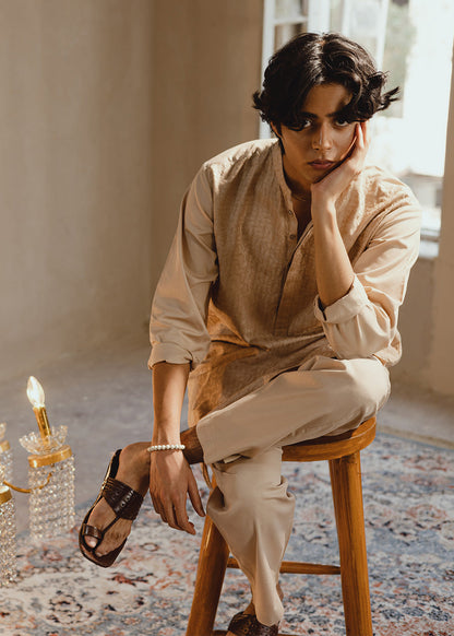 Dyed Embroidered Cotton Kurta Trouser