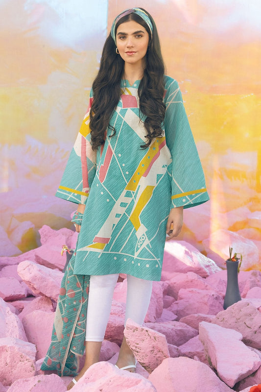 2 Pc Printed Suit With Cotton Viscose Stole