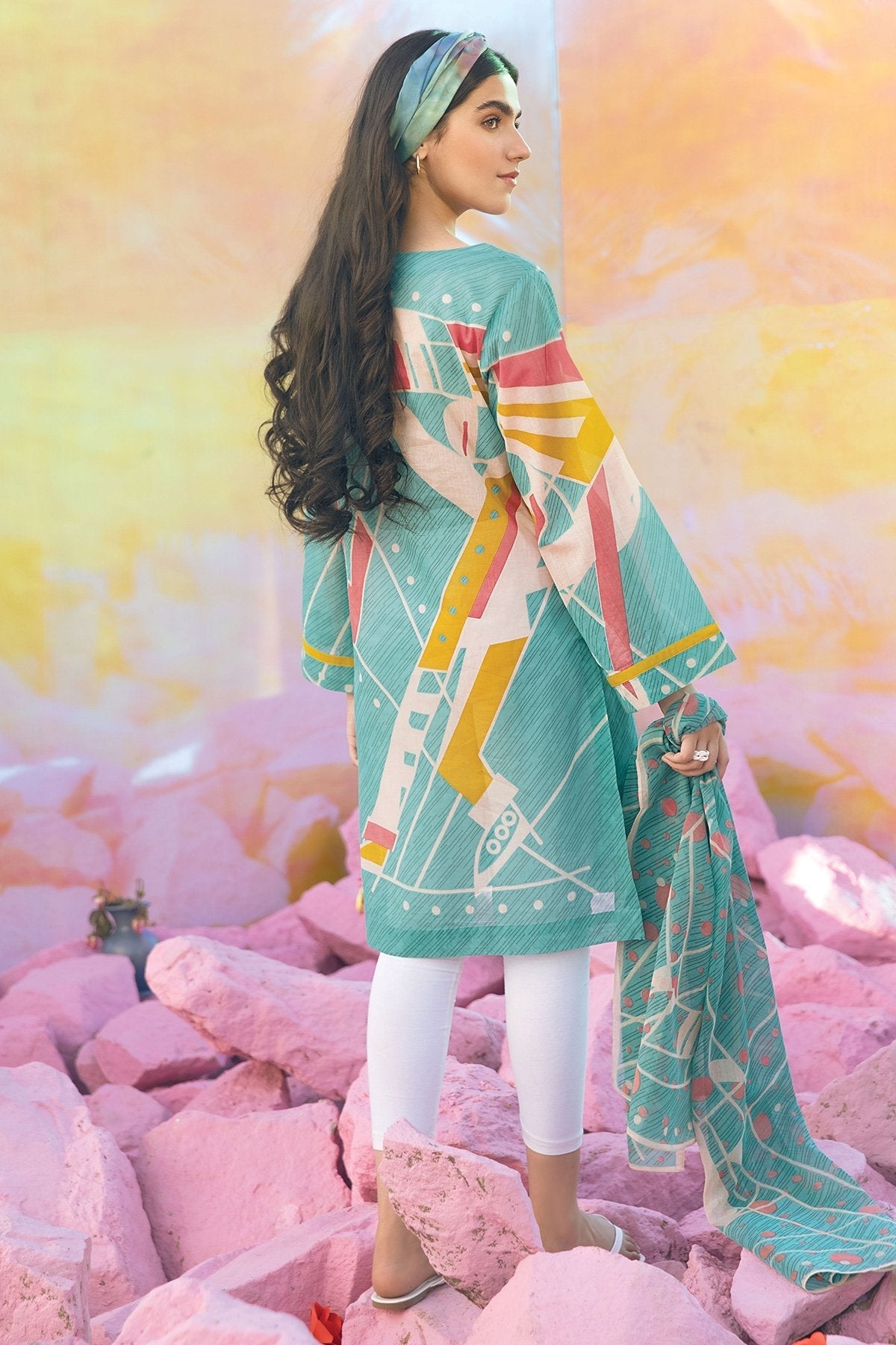 Alkaram - 2 Pc Printed Suit With Cotton Viscose Stole