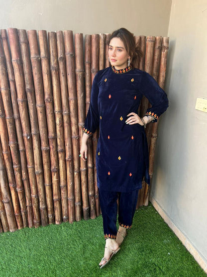 Chilgozay - Blue Velvet Embroidered Dress (CC 423)