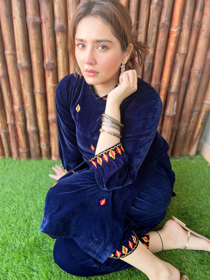 Chilgozay - Blue Velvet Embroidered Dress (CC 423)