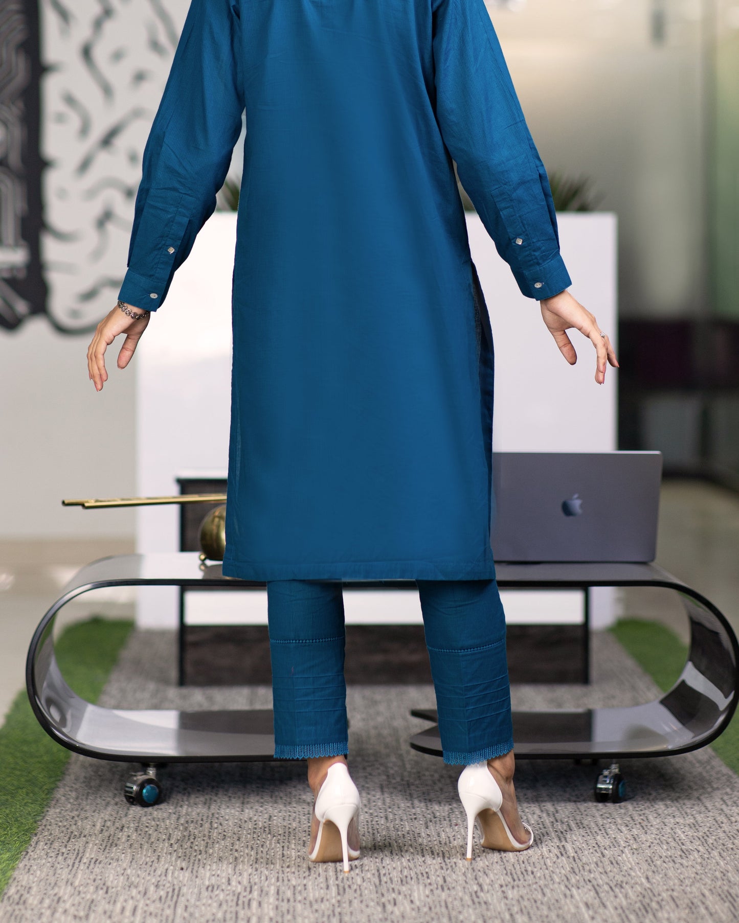Eraj Hussain - Teal Lace Trouser - Basic