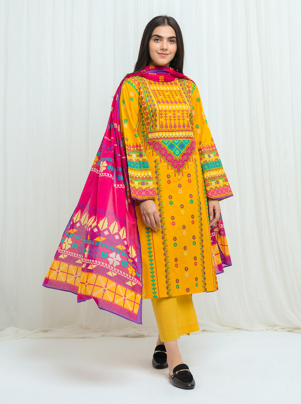 Beechtree - Golden Mustard-Printed-3P (UNSTITCHED)