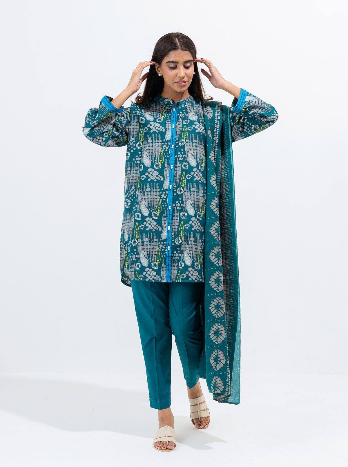 Beechtree - Dusty Blue-Printed With Shawl-3P