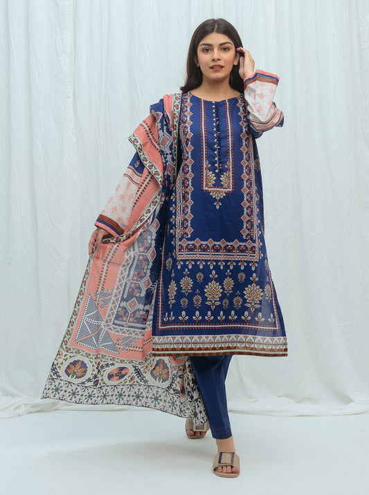 Beechtree - Timeless Navy-Printed-2P (UNSTITCHED)