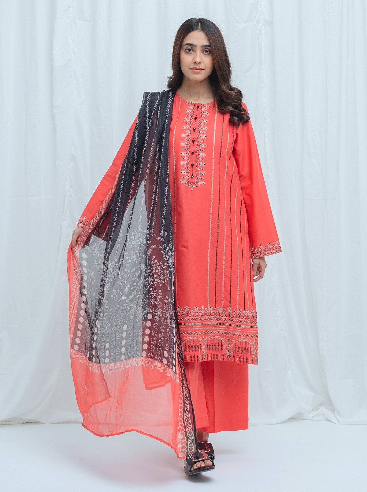 Beechtree - Poppy Coral-Embroidered-2P (UNSTITCHED)