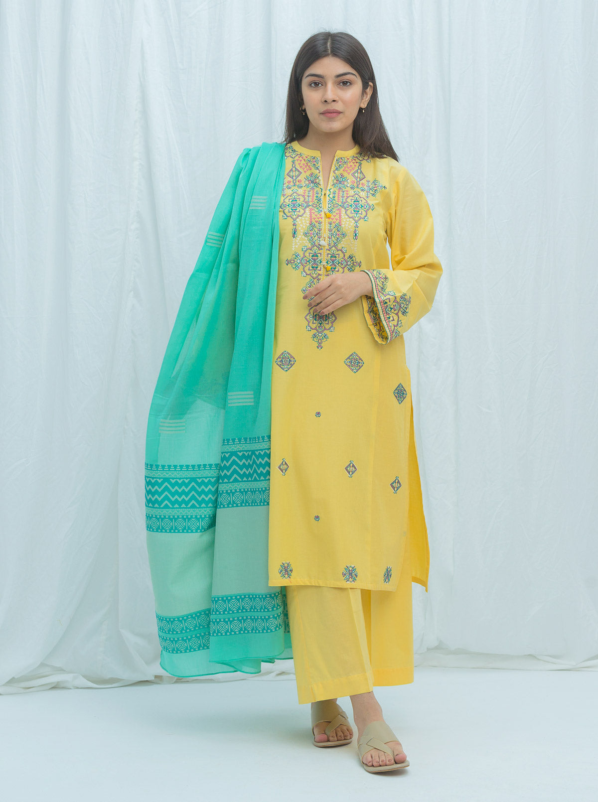 Beechtree - Yellow Iris-Embroidered-3P (UNSTITCHED)