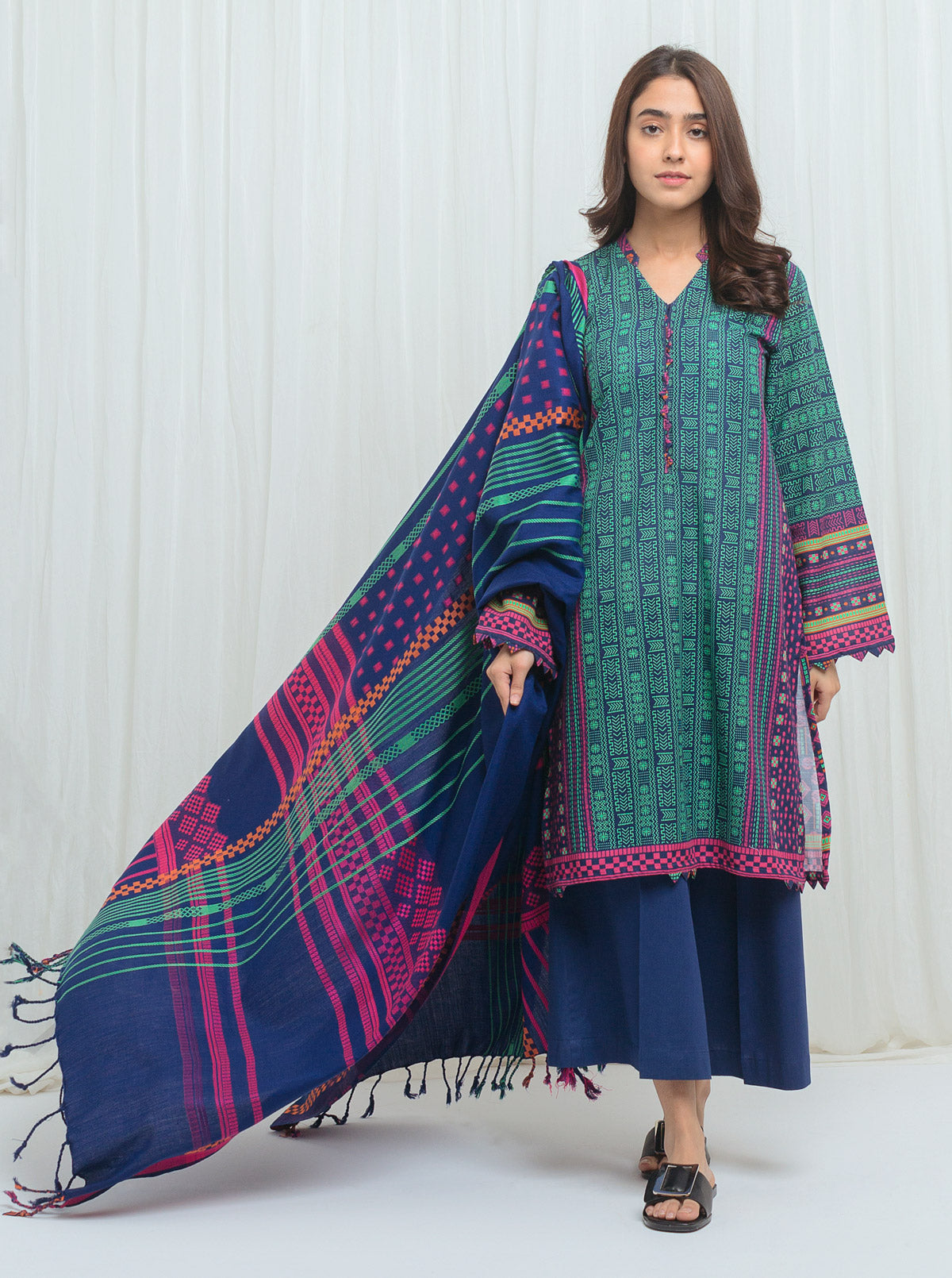 Beechtree - Bohemian Blue With Jacquard Shawl-3P