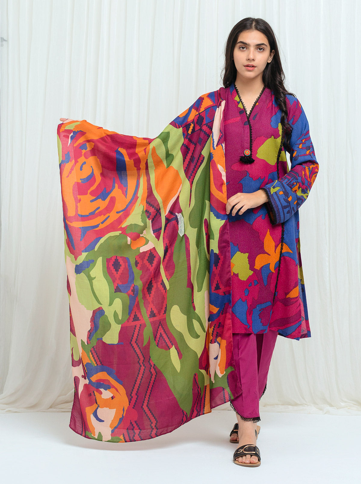 Beechtree - Plum Bliss With Printed Shawl - 3P