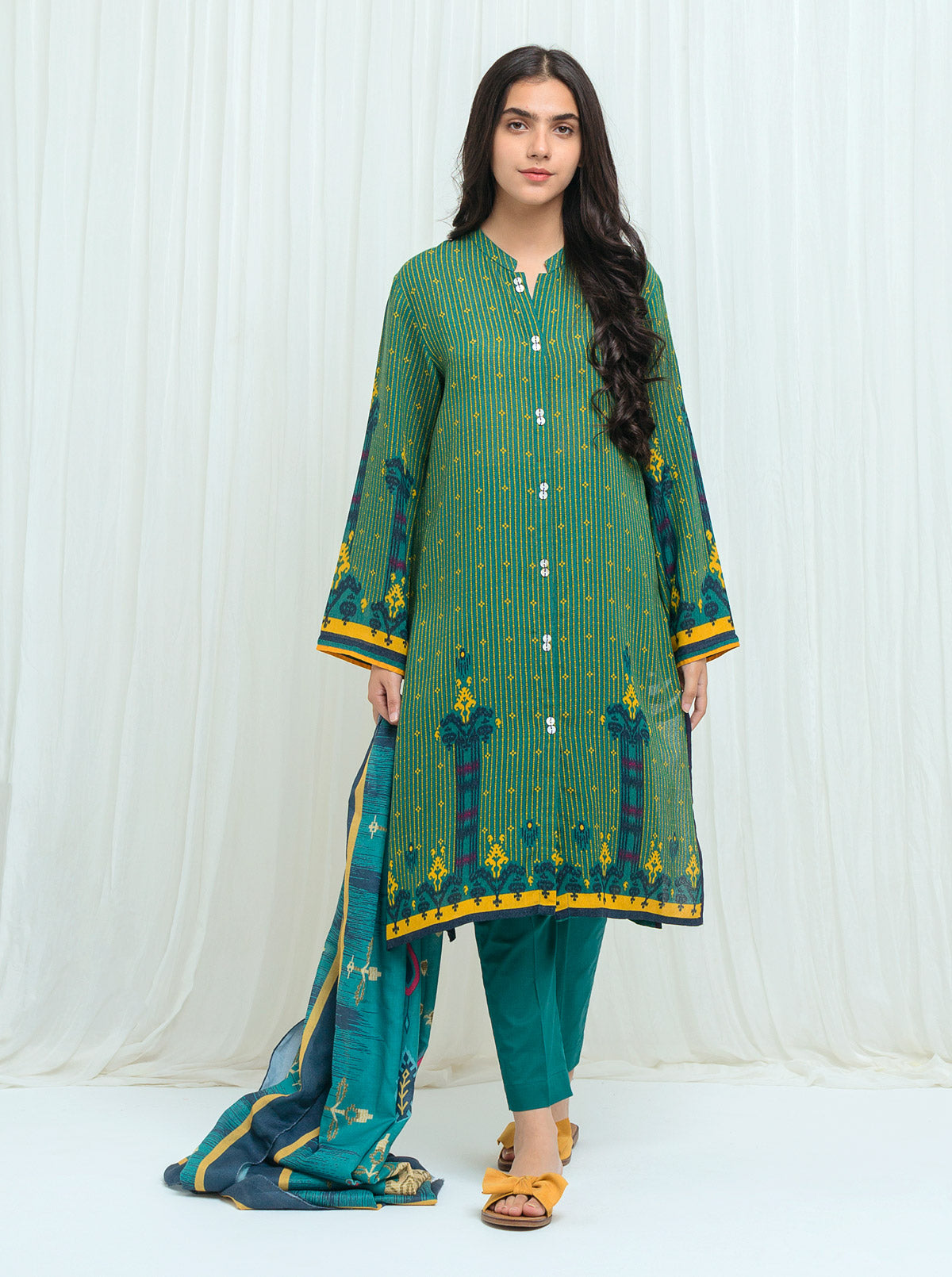 Beechtree - Celadon Green With Printed Shawl - 3P