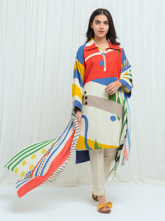 Beechtree - Minimalism  Fusion With Printed Shawl - 3P