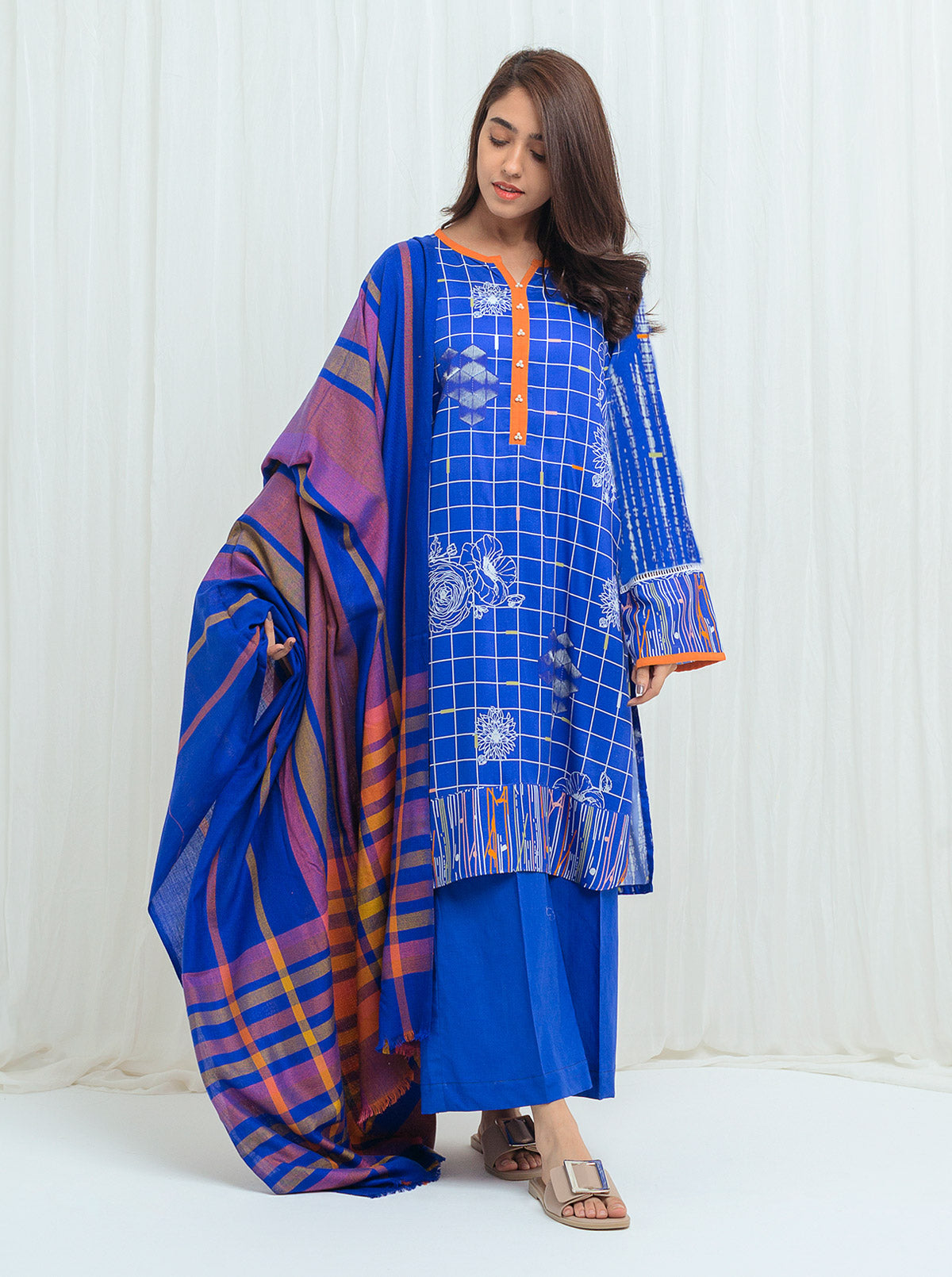 Beechtree - Persian  Blue With Woven Shawl - 3P