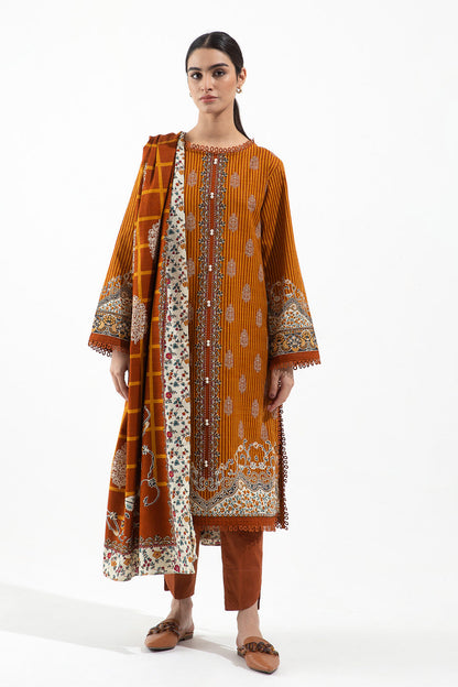 Beechtree - 2 PIECE - PRINTED KHADDAR SUIT - QUARTZ MUSTARD (UNSTITCHED)