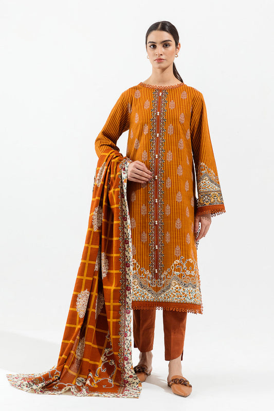 Beechtree - 2 PIECE - PRINTED KHADDAR SUIT - QUARTZ MUSTARD (UNSTITCHED)