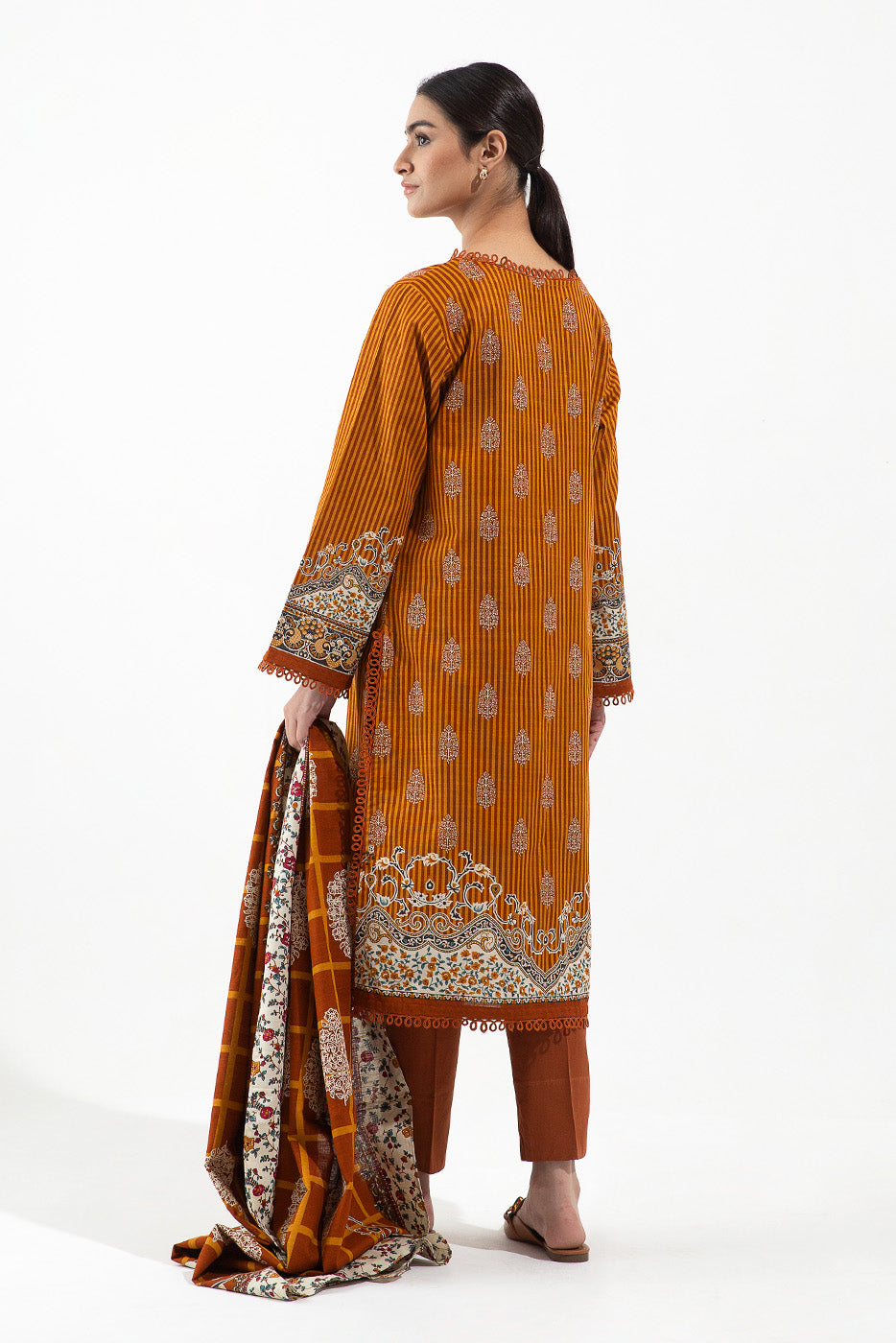 Beechtree - 2 PIECE - PRINTED KHADDAR SUIT - QUARTZ MUSTARD (UNSTITCHED)