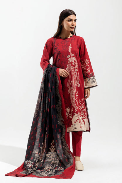 Beechtree - 3 PIECE - PRINTED KHADDAR SUIT - RUBY ADORN (UNSTITCHED)