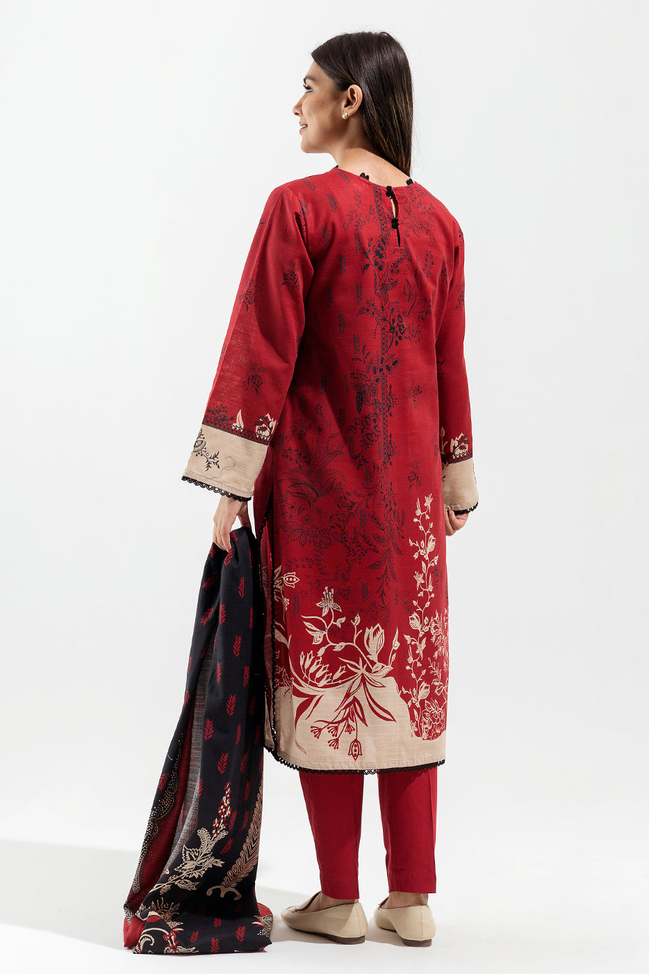 Beechtree - 3 PIECE - PRINTED KHADDAR SUIT - RUBY ADORN (UNSTITCHED)