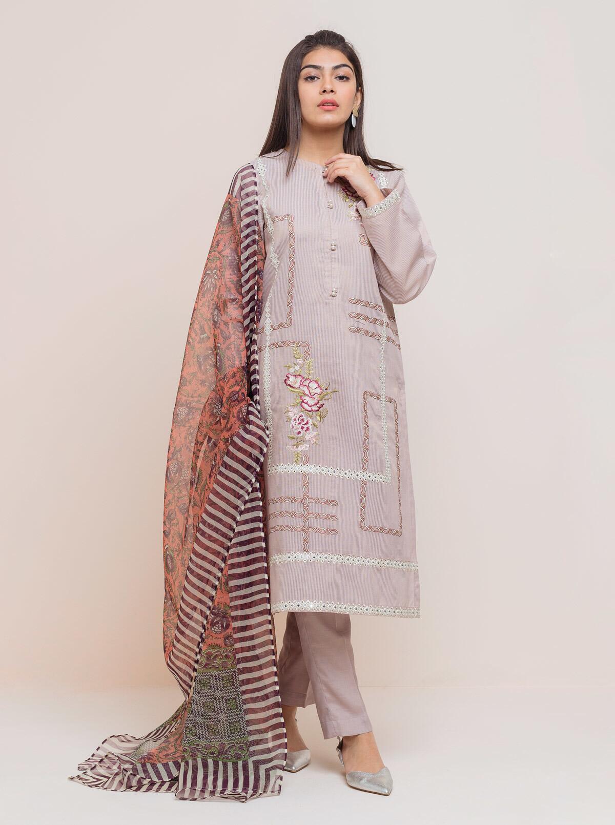 Beechtree - Embroidered Shirt With Dupatta