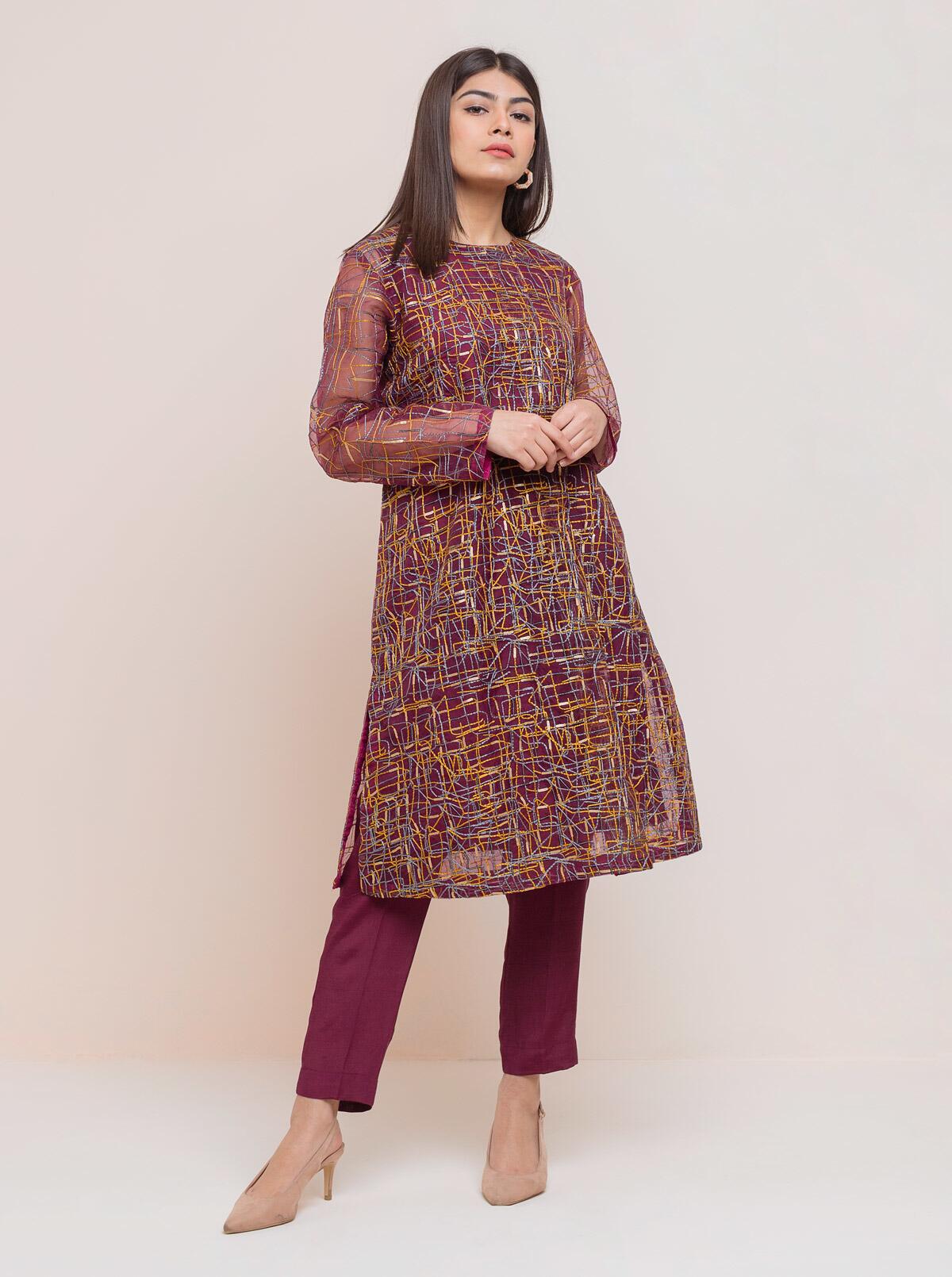 Beechtree - EMBROIDERED ORGANZA SHIRT (LUXURY PRET)