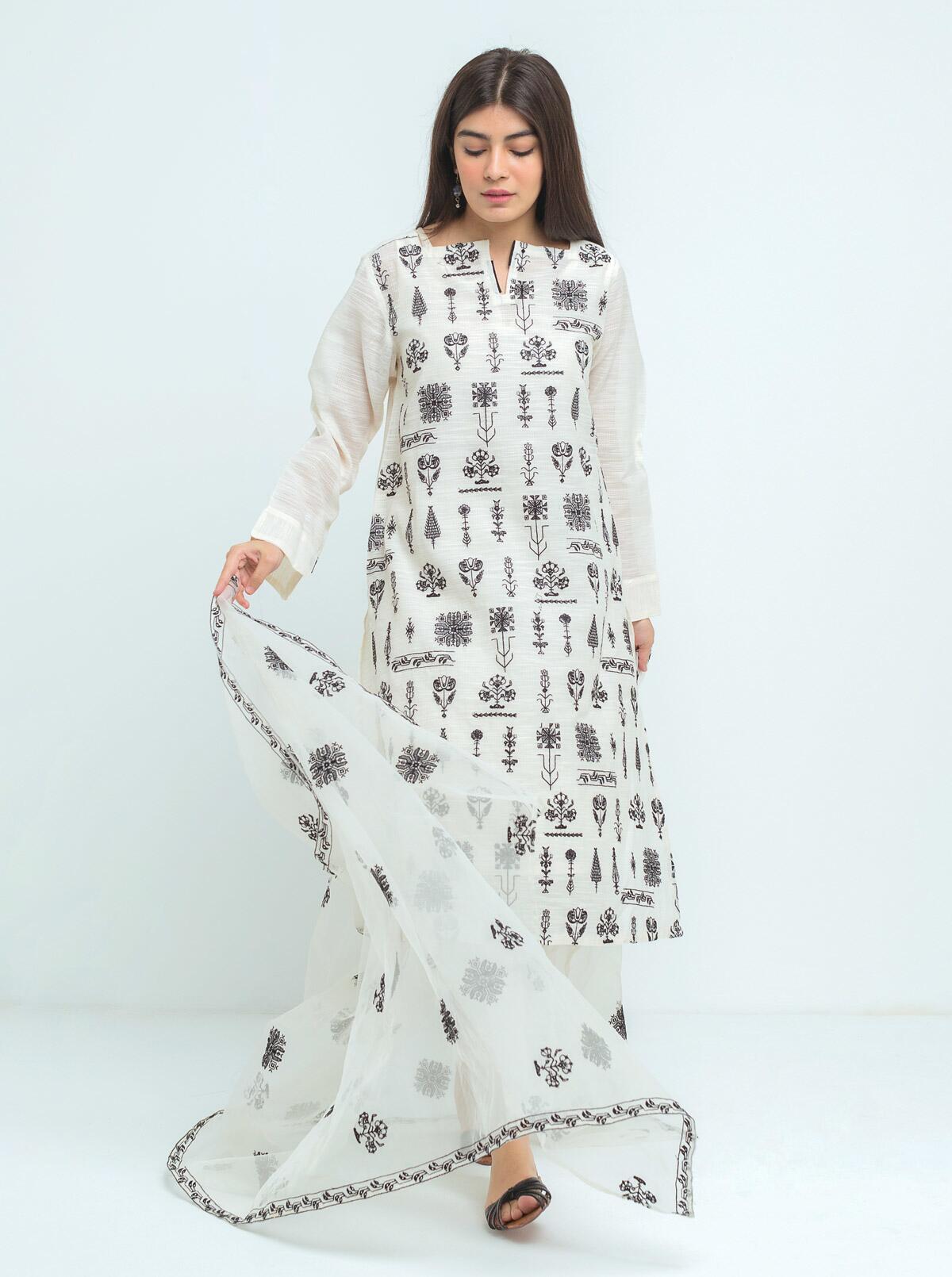 Beechtree - Embroidered Shirt With Dupatta