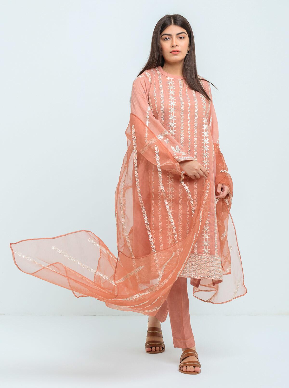 Beechtree - Embroidered Shirt With Dupatta